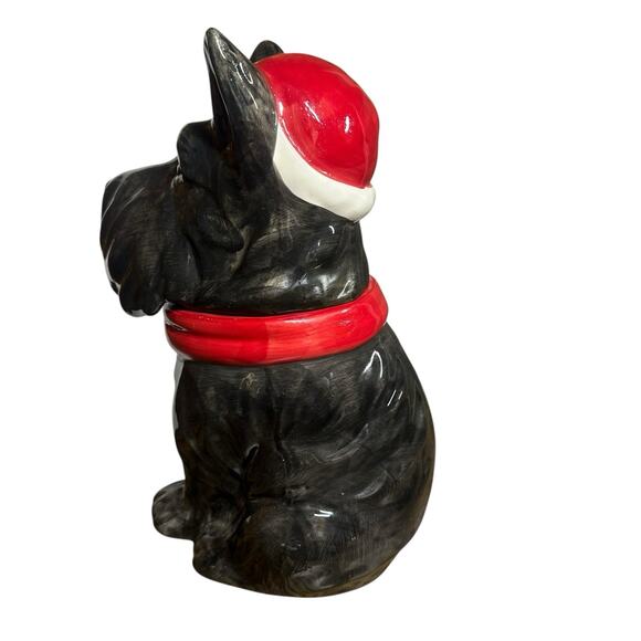 Black Scottish Terrier 12" Scottie Dog Cookie Jar With Christmas Santa Hat - Picture 7 of 10